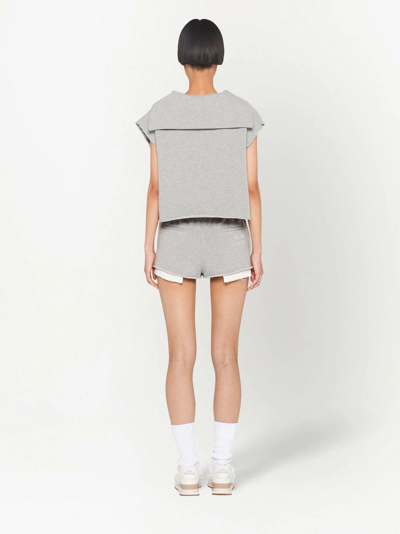 Miu Miu Layered-detail Cotton Shorts In Grey