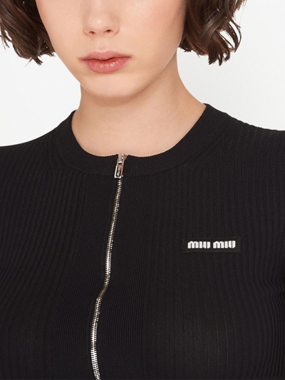 Shop Miu Miu Logo-embroidered Cropped Cardigan In Black