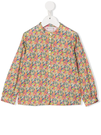 Shop Bonpoint Floral-print Long-sleeve Blouse In Pink