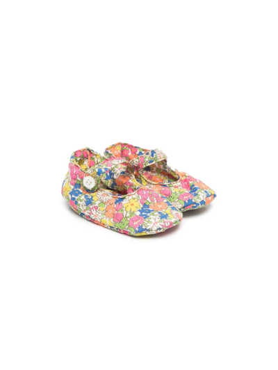 Shop Bonpoint All-over Floral-print Crib Shoes In Green