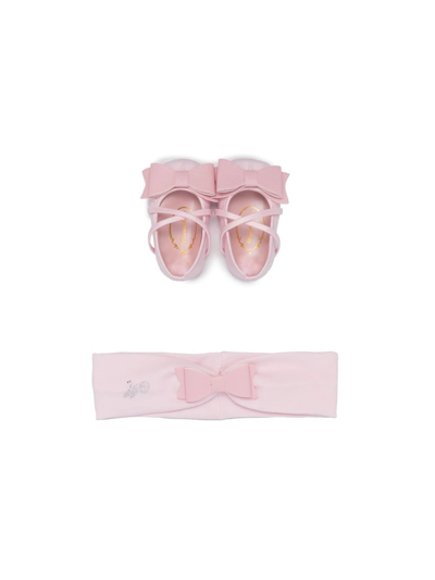 Shop Monnalisa Bow-detail Headband And Shoes Set In Pink