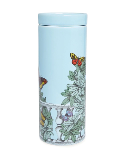 Fornasetti Nel Mentre Set Of Three Scented Candles - Décor Farfalle E Balaustra - Fragrance Giardino Segreto In Blue