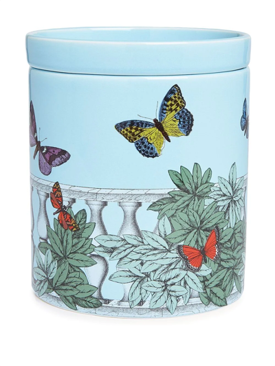 Fornasetti Nel Mentre Set Of Three Scented Candles - Décor Farfalle E Balaustra - Fragrance Giardino Segreto In Blue