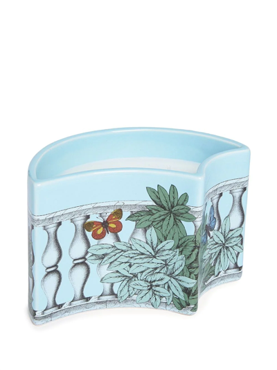 Fornasetti Nel Mentre Set Of Three Scented Candles - Décor Farfalle E Balaustra - Fragrance Giardino Segreto In Blue