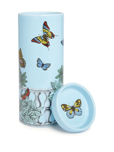Fornasetti Nel Mentre Set Of Three Scented Candles - Décor Farfalle E Balaustra - Fragrance Giardino Segreto In Blue