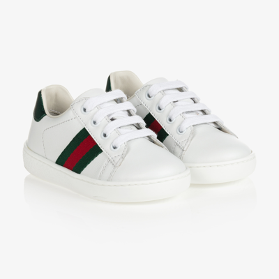 Shop Gucci White Leather Ace Trainers
