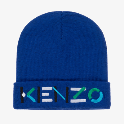 Shop Kenzo Blue Knitted Logo Hat