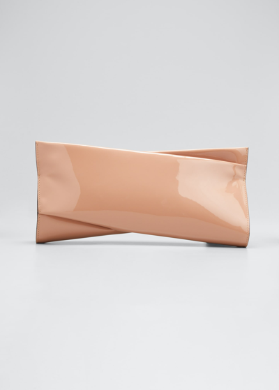 Shop Christian Louboutin Loubitwist Clutch In Patent Leather In Nude