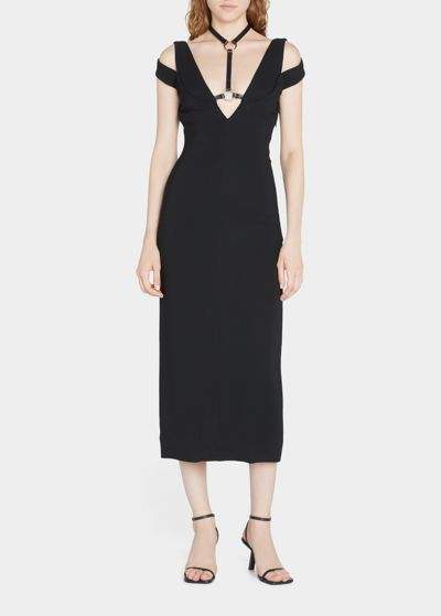 Shop Monse Leather Harness Sheath Midi Dress In Black