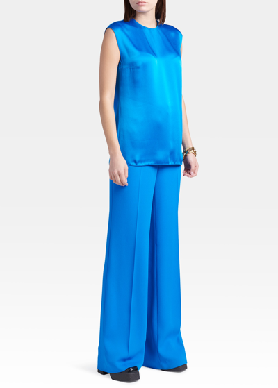 Shop Stella Mccartney Sleeveless Satin Top In 4370 Jewel Blue