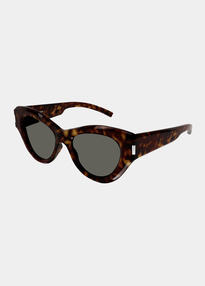 Shop Saint Laurent Thick Acetate Cat-eye Sunglasses In 002 Shiny Dark Ha