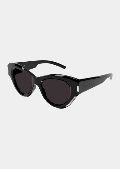 Shop Saint Laurent Thick Acetate Cat-eye Sunglasses In 001 Shiny Black