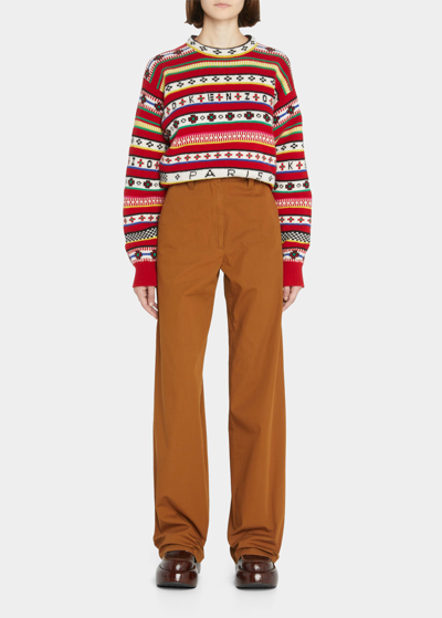 Shop Kenzo Striped Crewneck Wool Sweater In Medium Red