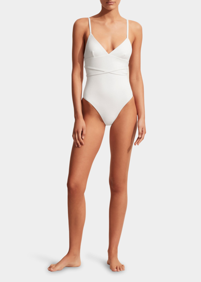 Shop Matteau Wrap Plunge Maillot One-piece Swimsuit In Chalk Crinkle