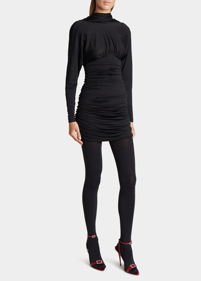 Shop Saint Laurent Ruched Body-con Mini Dress In Nero