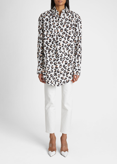 Shop Alaïa Leopard Poplin Button-front Shirt In Blancnoir
