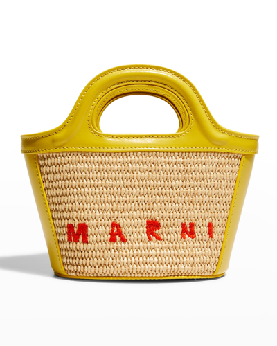 Shop Marni Tropicalia Micro Raffia Tote Bag In Sand Storm