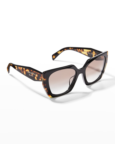Shop Prada Gradient Rectangle Acetate Sunglasses In Tort Black