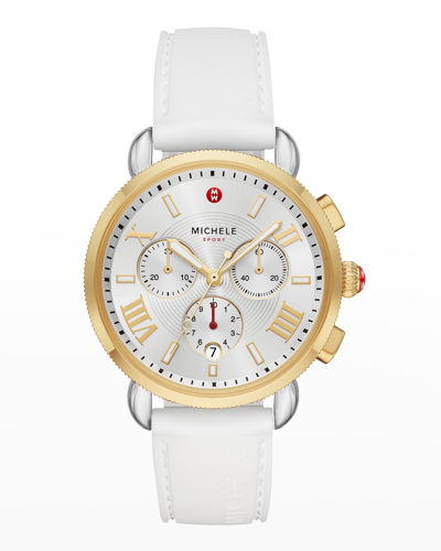 Shop Michele Sporty Sail Two-tone Gold Watch In White