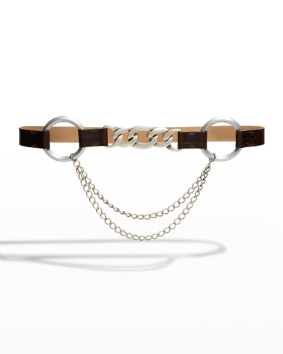 Shop Streets Ahead Oversize Ring & Chain Moc-croc Belt In Chocolate Silver
