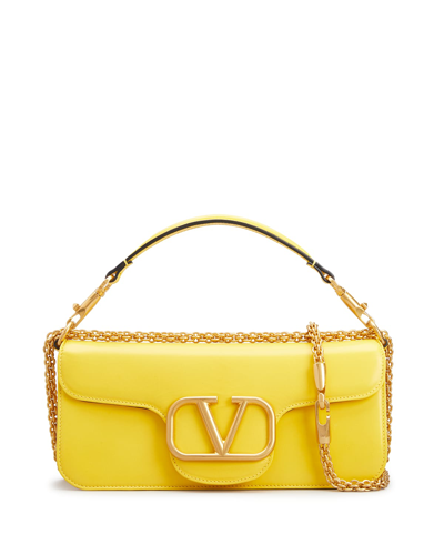 Shop Valentino Vlogo Lambskin Leather Shoulder Bag In Bright Lemon