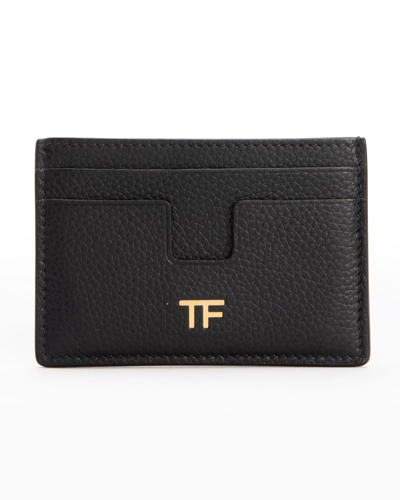 Shop Tom Ford Tf Card Holder In Grained Leather In Black