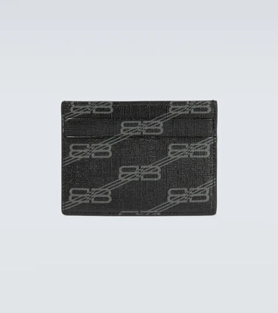 Shop Balenciaga Logo Leather Cardholder In Black + Grey