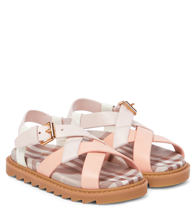 Shop Burberry Caged Leather Sandals In Powder Pink