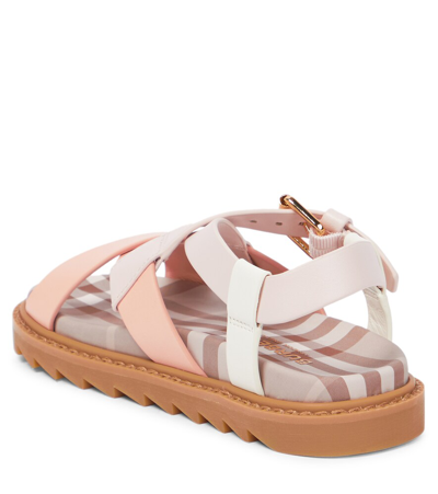 Shop Burberry Caged Leather Sandals In Powder Pink