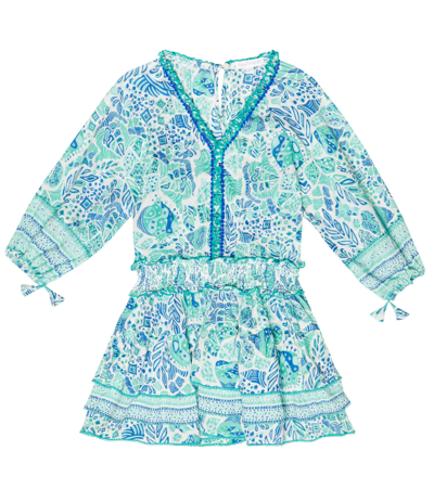 Shop Poupette St Barth Ariel Printed Dress In Aqua Chagal