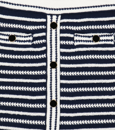 Shop Self-portrait Striped Cotton-blend Skirt In Navy