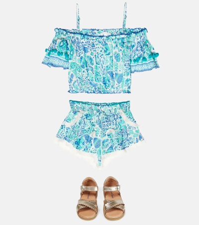 Poupette St Barth Lulu Printed Shorts In Aqua Chagal