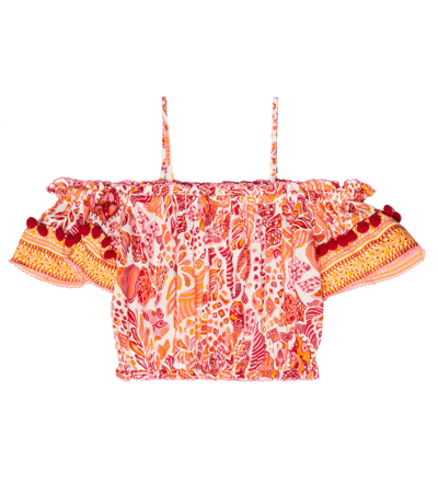 Shop Poupette St Barth Donna Printed Off-shoulder Top In Red Chagal