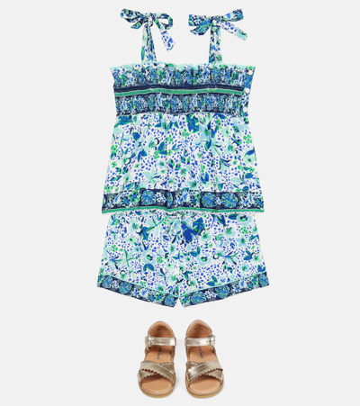 Poupette St Barth Cindy Floral Top In Blue Monaco