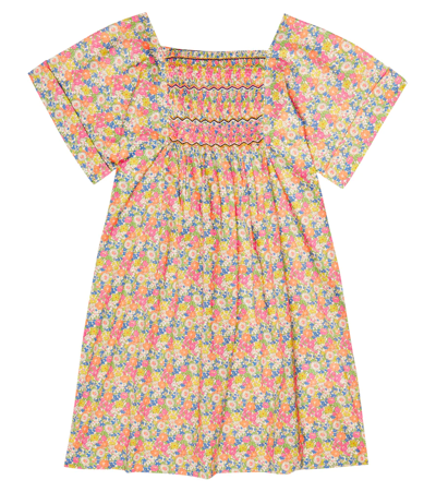 Shop Bonpoint Floral Smocked Cotton Dress In Fl Multicolore