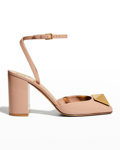 Shop Valentino Maxi Stud 90mm Patent Slingbacks In Rose Canelle