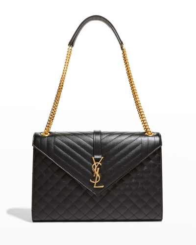 Shop Saint Laurent Monogram Ysl V-flap Large Tri-quilt Envelope Chain Shoulder Bag In Black