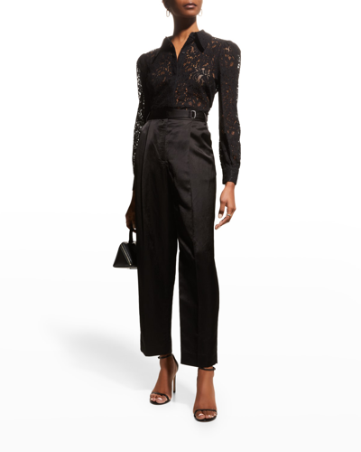 Shop L Agence Jenica Lace Long-puffed Sleeve Blouse In Black