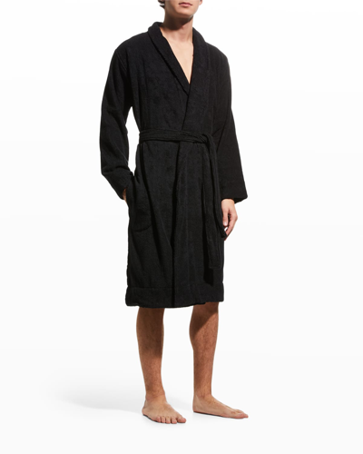 Shop Ugg Men's Turner Solid Cotton Robe In Blk