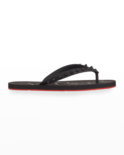 Shop Christian Louboutin Loubi Spike Rubber Flip Flops In Yellow