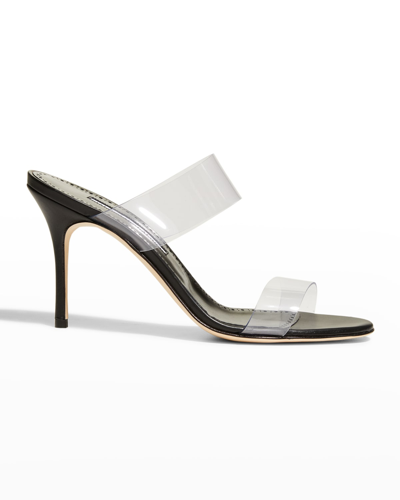 MANOLO BLAHNIK SCOLTO CLEAR TWO-BAND SLIDE SANDALS 