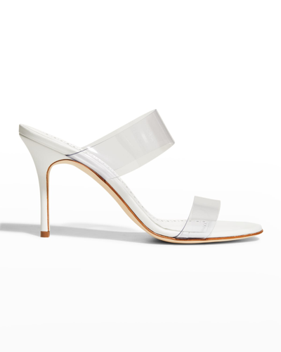 Shop Manolo Blahnik Scolto Clear Two-band Slide Sandals In White