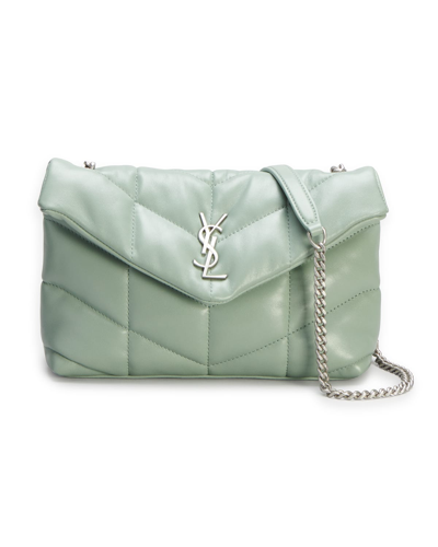 Shop Saint Laurent Lou Puffer Toy Ysl Crossbody Bag In Quilted Leather In Vert Opaline