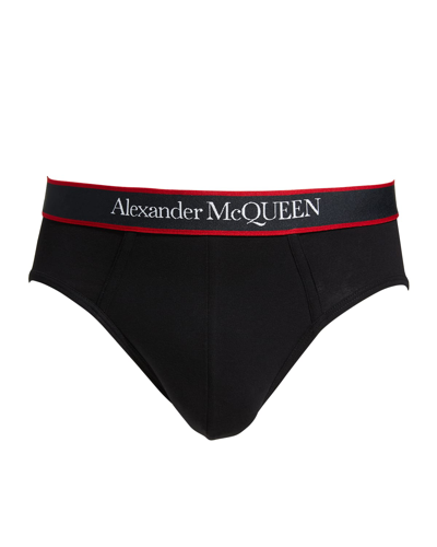 Shop Alexander Mcqueen Men's Unselvedge Cotton-stretch Logo Briefs In Ivory Red