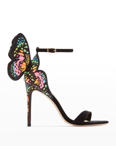 Shop Sophia Webster Chiara Butterfly Embroidered Stiletto Sandals In Black Papillon