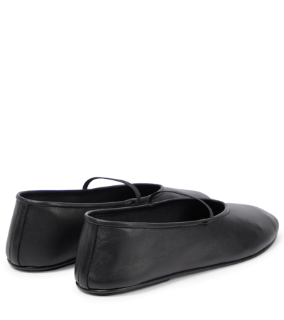 The Row Elastic Ballet Black Nappa Slippers In Black