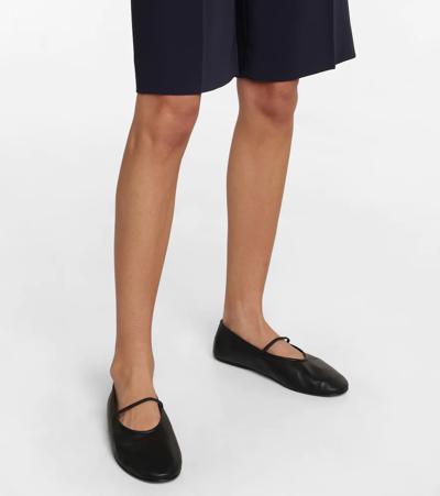 The Row Elastic Ballet Black Nappa Slippers In Black