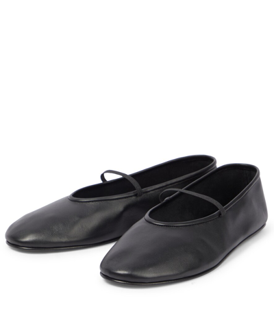 The Row Elastic Ballet Black Nappa Slippers In Black