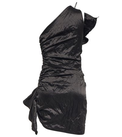 Shop Bottega Veneta Ruffle-trimmed Satin Minidress In Black Look