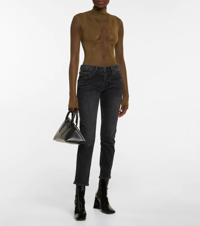 Shop Ag Ex-boyfriend Mid-rise Slim Jeans In Blk5